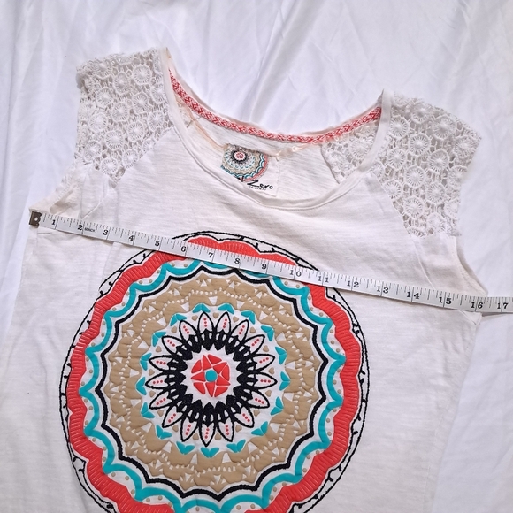 Point Zero | White colorful Mandela boho sleevless shirt lace details - Picture 6 of 8
